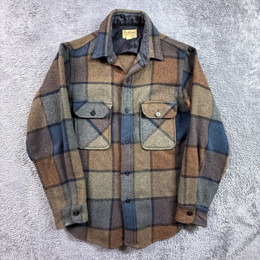 Vintage 60s Fox Knapp USA Windowpane Heavy Flannel Button Shirt S Wool Blend